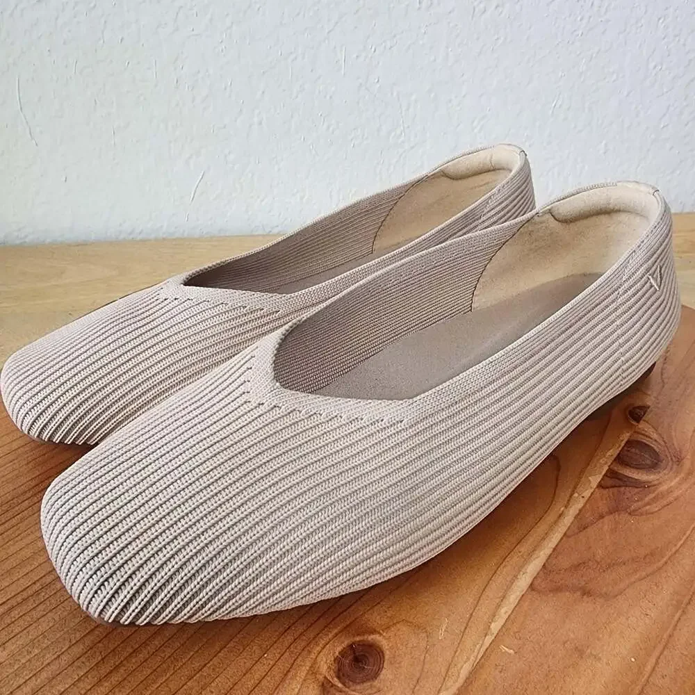 VIVAIA Shoes Womens Size 8 Beige Knit Ballet Flats Square Toe Slip On EU 39
